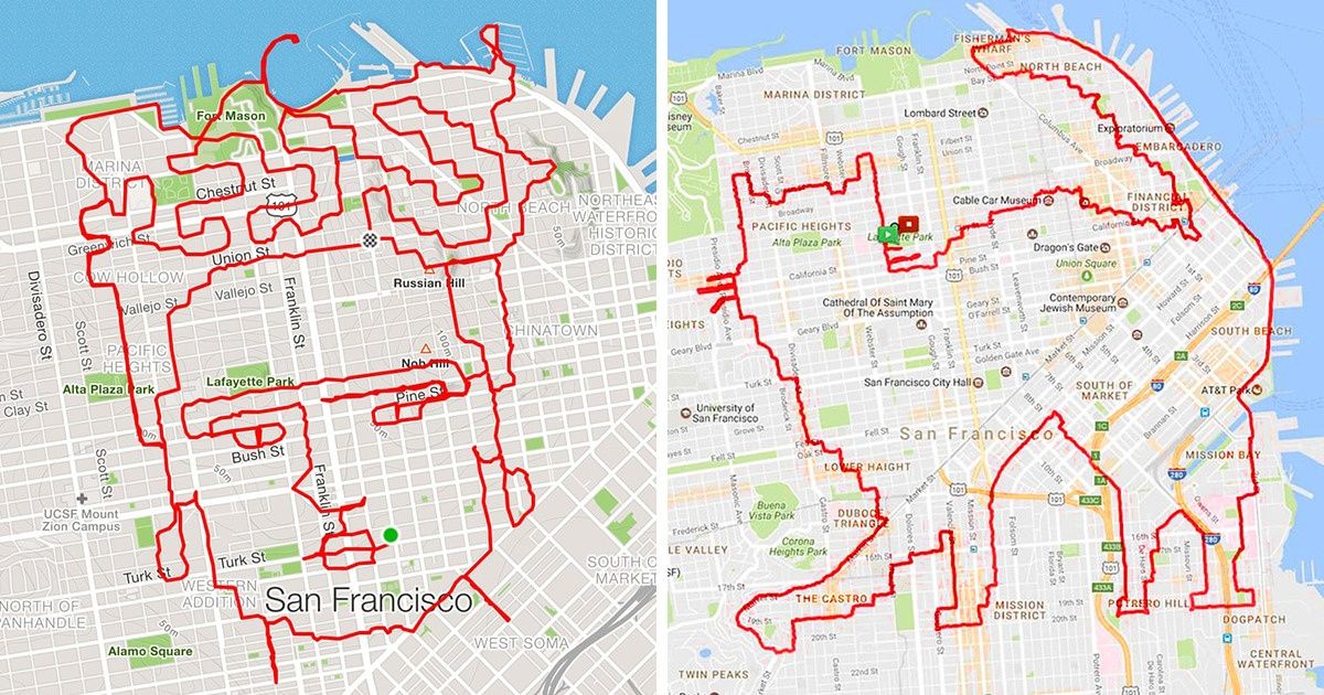 Un joggeur de San Francisco crée des œuvres d’art avec ses itinéraires, et ça va te donner envie de te mettre à courir toi aussi Un joggeur de San Francisco crée des œuvres d’art avec ses itinéraires, et ça va te donner envie de te mettre à courir toi aussi