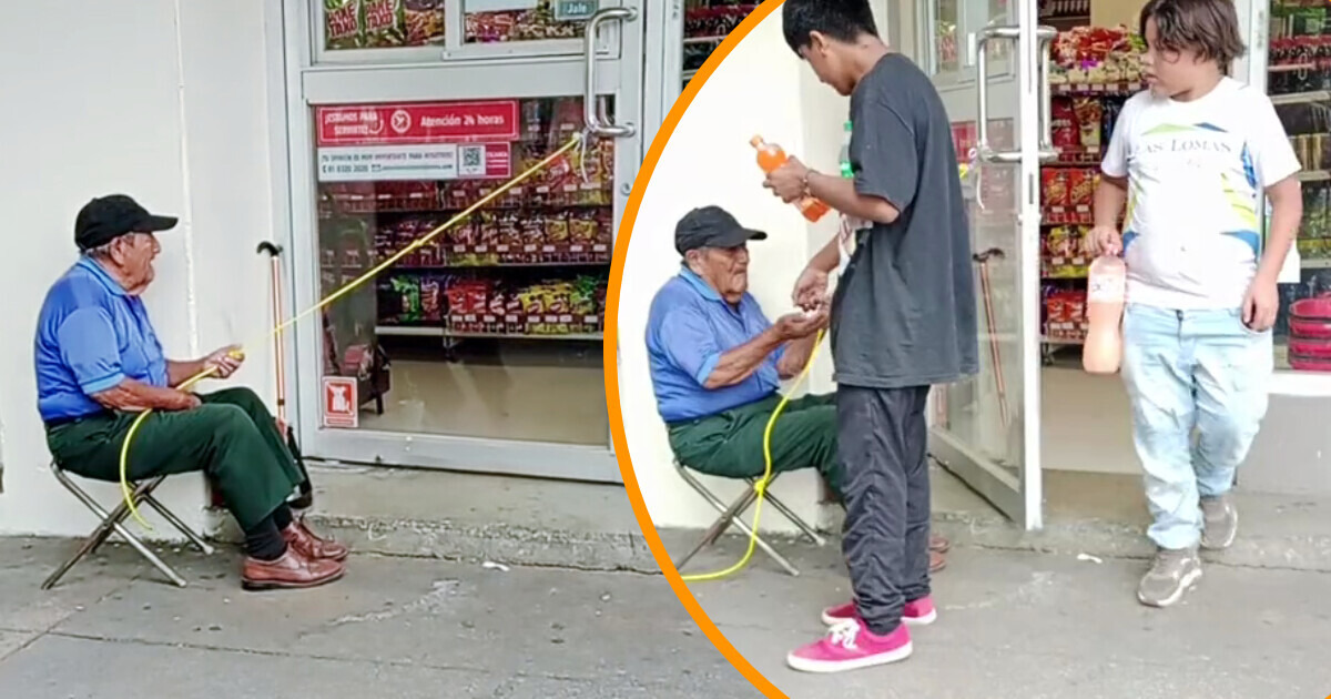 Un vieil homme qui gagne sa vie en ouvrant la porte d’un commerce avec une corde, a ému les réseaux