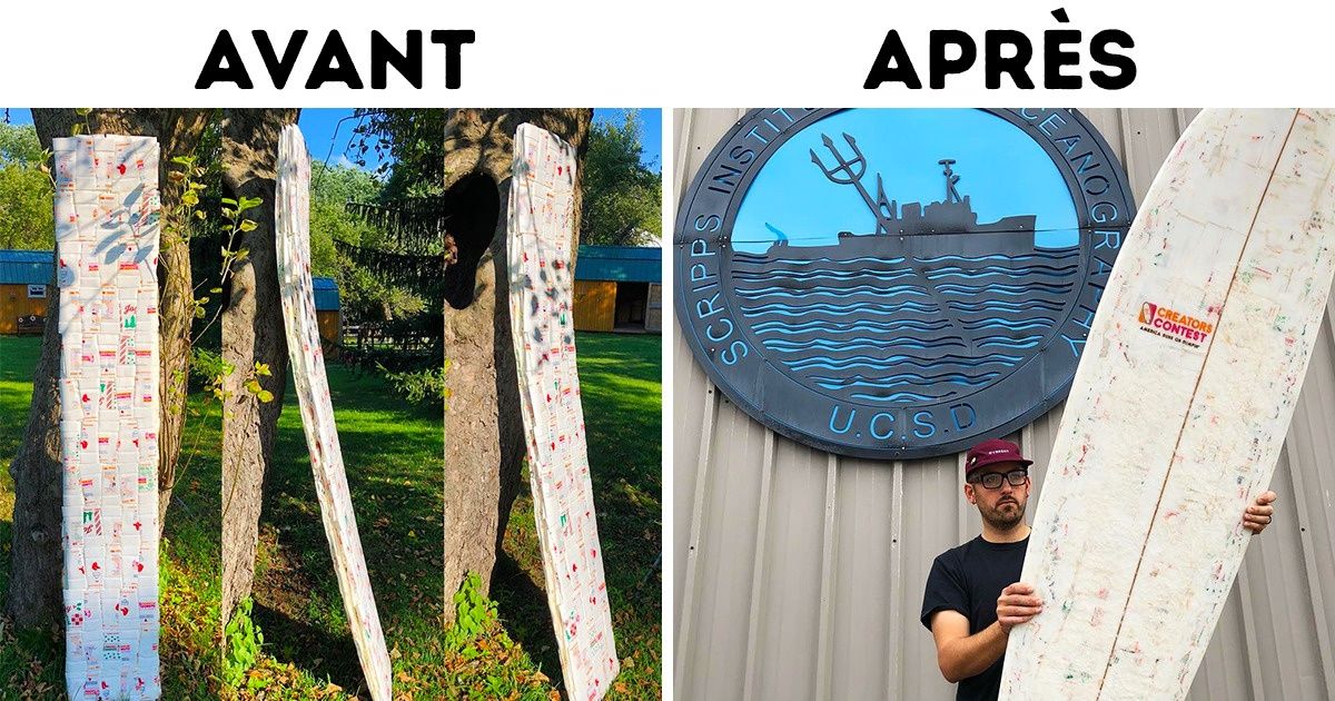 Cet homme a récupéré des gobelets en polystyrène pendant 7 mois et les a recyclés en une planche de surf que beaucoup aimeraient essayer Cet homme a récupéré des gobelets en polystyrène pendant 7 mois et les a recyclés en une planche de surf que beaucoup aimeraient essayer