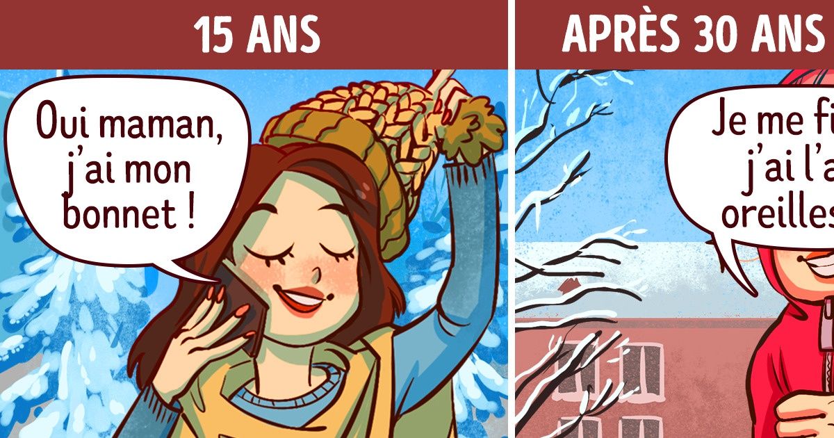 Voici 10 exemples de l’évolution de notre attitude face à l’hiver avec l’âge