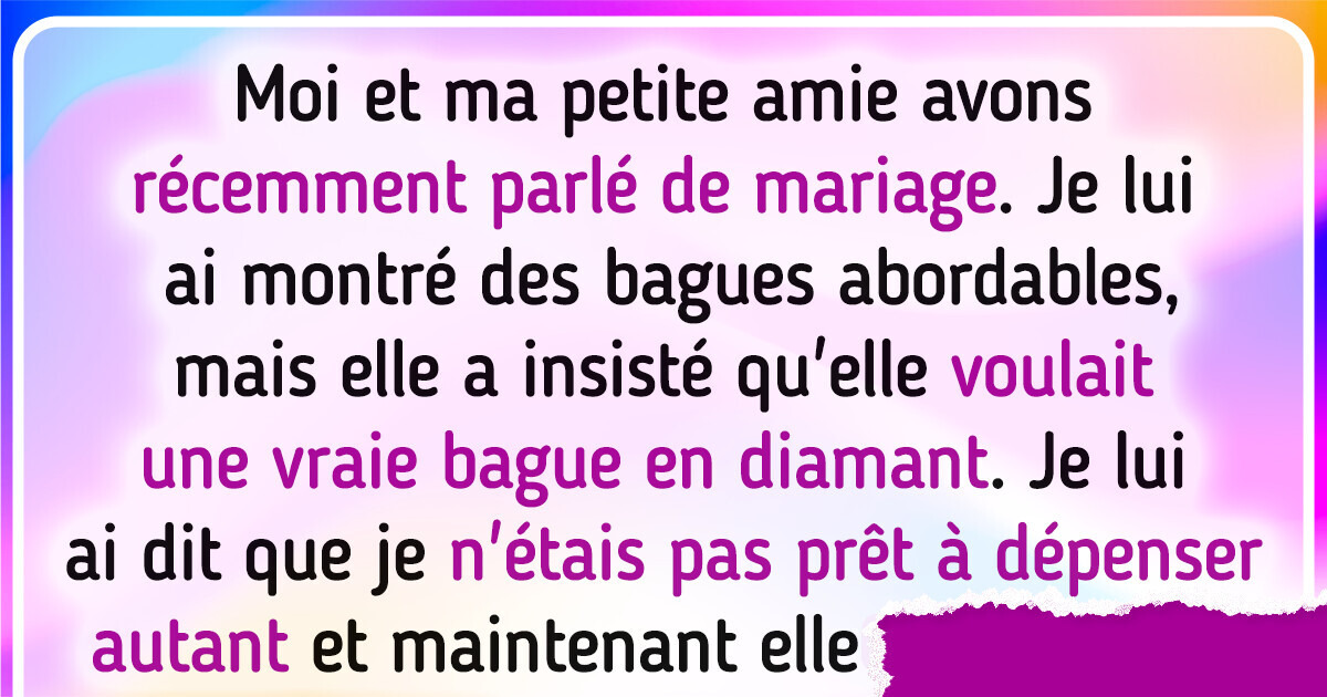Suis-je déraisonnable de ne pas vouloir acheter à ma petite amie une bague de fiançailles très chère