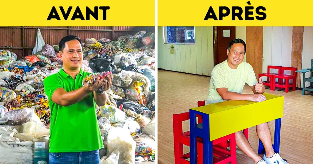 Un ingénieur philippin découvre une nouvelle façon de recycler le plastique et le transforme maintenant en mobilier scolaire coloré Un ingénieur philippin découvre une nouvelle façon de recycler le plastique et le transforme maintenant en mobilier scolaire coloré