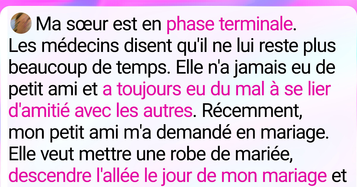 J’ai refusé que ma sœur, en phase terminale, marche avec moi jusqu’à l’autel J’ai refusé que ma sœur, en phase terminale, marche avec moi jusqu’à l’autel