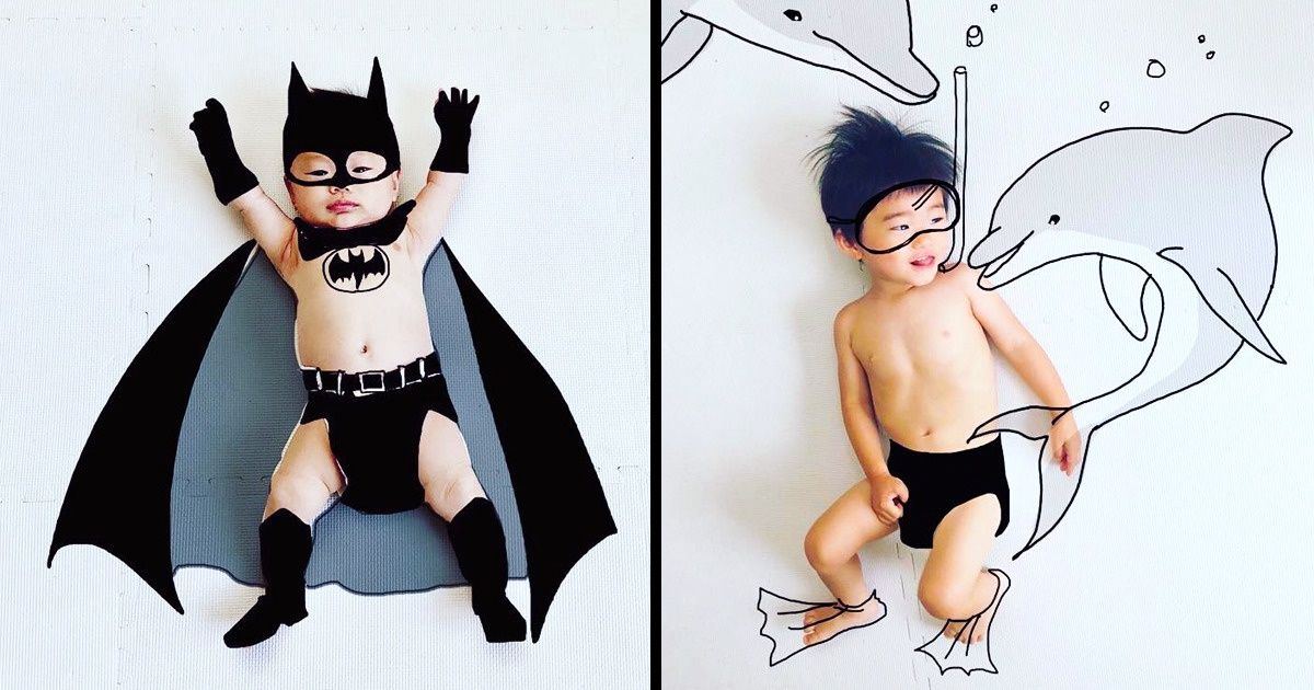 Un papa japonais dessine sur les photos favorites de ses enfants et créé des portraits totalement adorables