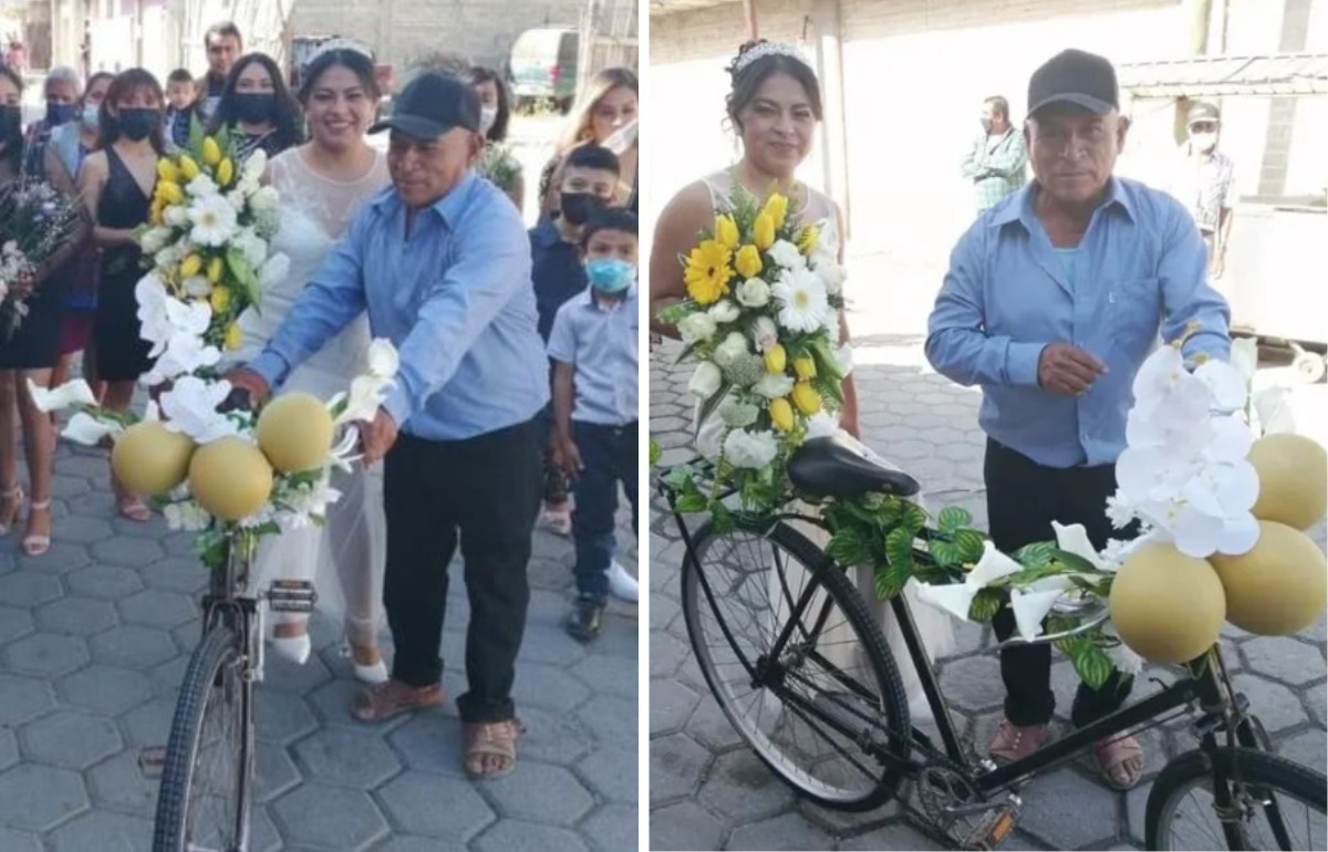 Faute de voiture, ce père décore son vélo de fleurs et conduit fièrement sa fille à son mariage Faute de voiture, ce père décore son vélo de fleurs et conduit fièrement sa fille à son mariage