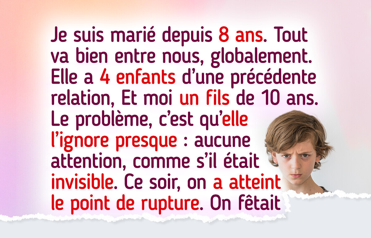 Une belle-mère demande à un enfant de 10 ans de sortir de la photo de famille, mais le père lui donne une leçon inoubliable Une belle-mère demande à un enfant de 10 ans de sortir de la photo de famille, mais le père lui donne une leçon inoubliable