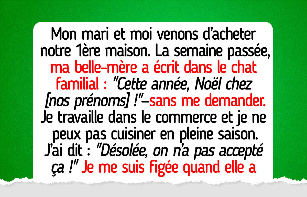 Ma belle-mère m’a imposé d’organiser le dîner de Noël, et je suis furieuse