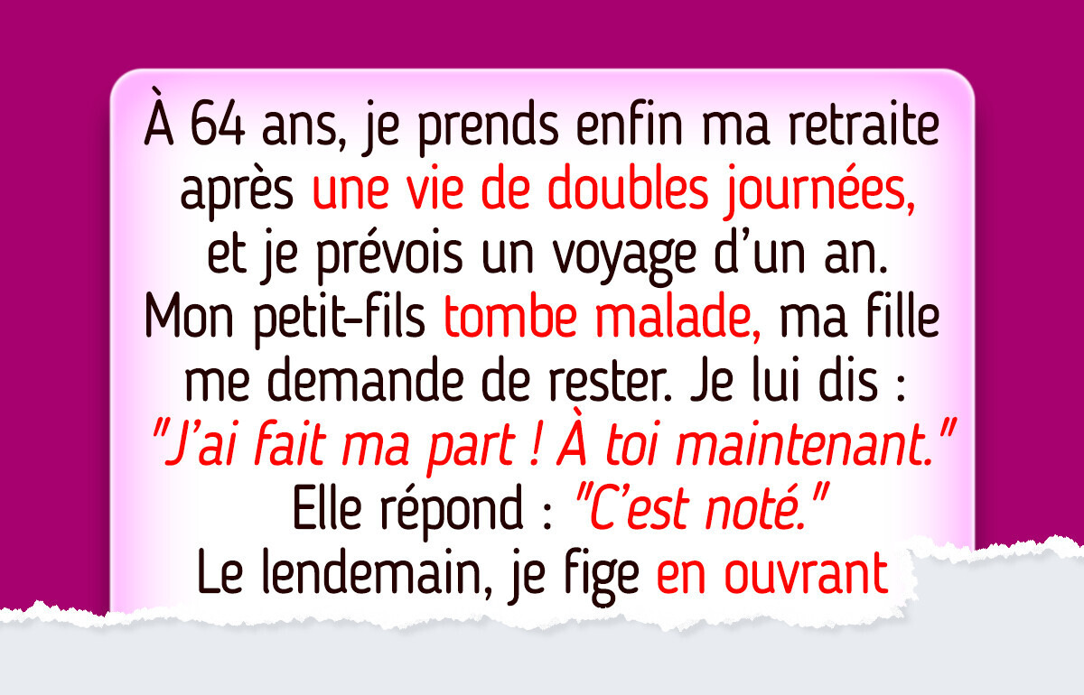 Je n’ai pas annulé mon voyage malgré la maladie de mon petit-fils et j’ai tout perdu