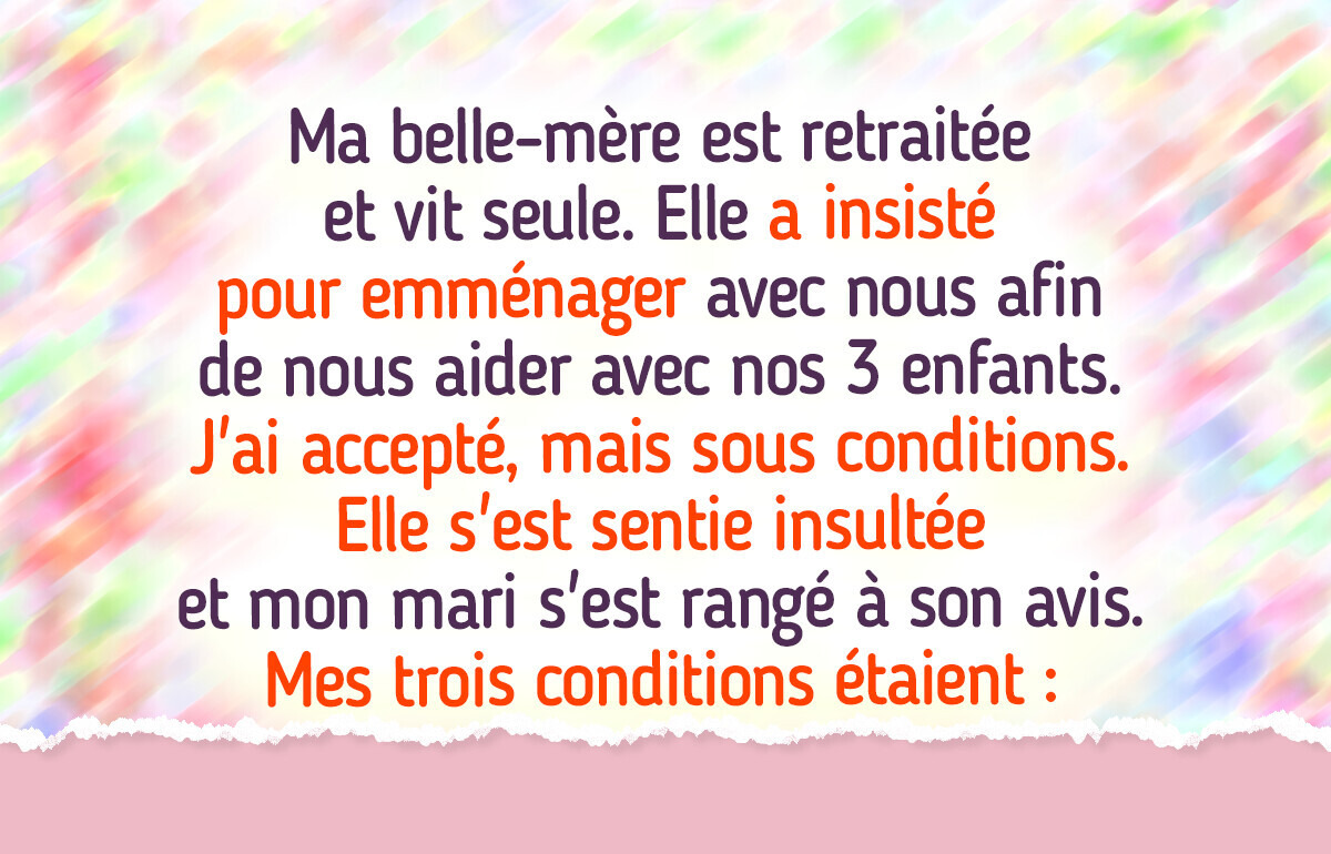 Je refuse que ma belle-mère emménage chez nous pour “aider” si elle ne respecte pas mes conditions