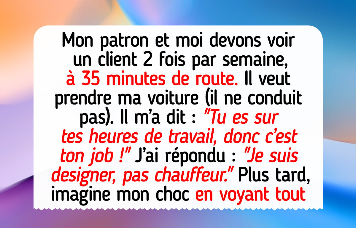 J’ai refusé de conduire mon patron à des réunions de travail, et les RH sont intervenues J’ai refusé de conduire mon patron à des réunions de travail, et les RH sont intervenues