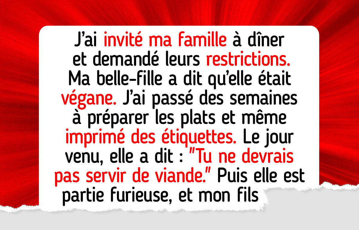 Je refuse d’obéir à l’exigence de ma belle-fille végane d’interdire la viande chez moi Je refuse d’obéir à l’exigence de ma belle-fille végane d’interdire la viande chez moi