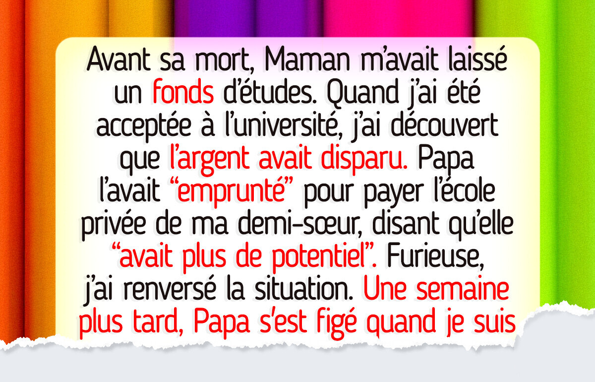 Mon père a donné mon fonds d’études à ma demi-sœur, je lui ai fait regretter son geste Mon père a donné mon fonds d’études à ma demi-sœur, je lui ai fait regretter son geste