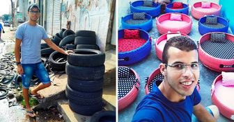 Ce jeune homme recycle de vieux pneus en paniers pour animaux de compagnie, et cette façon d’aider la planète a ému des milliers de personnes