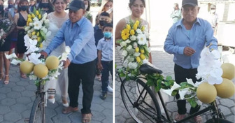 Faute de voiture, ce père décore son vélo de fleurs et conduit fièrement sa fille à son mariage