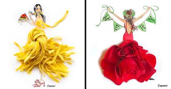 25 Dessins d’une illustratrice de mode qui donne vie à ses créations vestimentaires grâce à des fleurs et des aliments