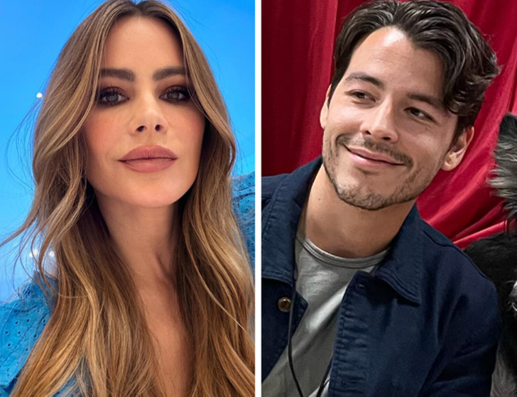 Side by side close ups of Sofia Vergara and her son Manolo Gonzalez Vergara.