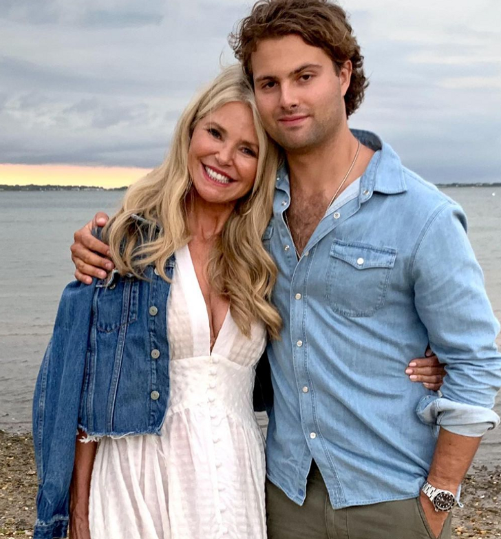 Christie Brinkley and her son Jack Paris Brinkley at the beach.